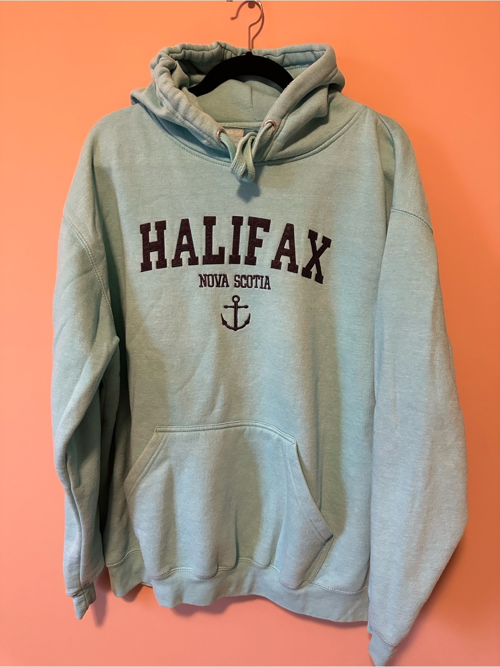 Halifax Nova Scotia Anchor Hoodie - Mint Green Pullover Sweatshirt